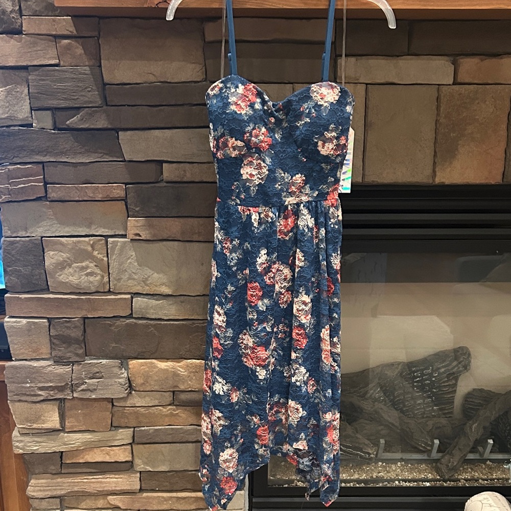 Almost Famous Asymmetrical Floral Dress in Blue and Pink